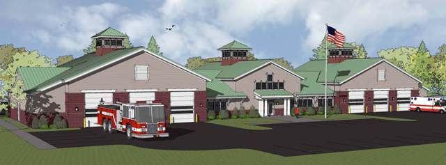 picture of color perspective rendering of proposed ambulance and fire service facility