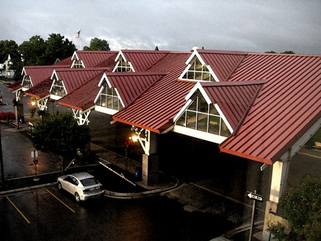 picture of Pavilion on Court Street in Gaylord Michigan, a 7,500 SF open air structure - this picture was taken right after a Summer rainstorm