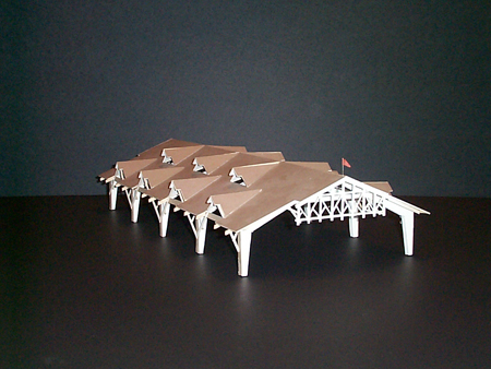 picture of model built for Pavilion on Court Street in Gaylord Michigan - 7,500 SF open air structure built entirely of painted steel and glass