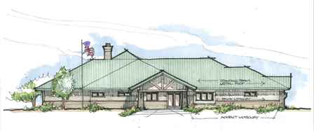 hand drawn color conceptual design sketch of East Elevation of proposed General Aviation Terminal