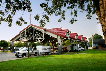 picture of Pavilion on Court Street in Gaylord, Michigan - this picture was taken early in the morning as people were setting up for Farmers' Market, held weekly during summer months