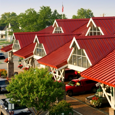 picture of Pavilion on Court Street in Gaylord, Michigan, an open air structure used for community gatherings and special events - this picture was taken during early morning hours in late Summer