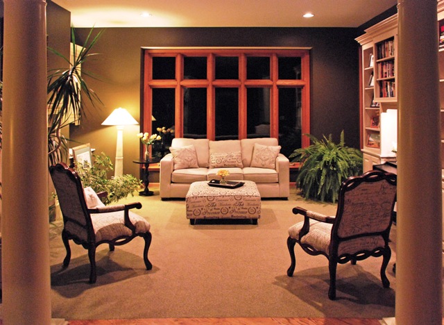 interior picture of a custom country home in Gaylord, Michigan - picture taken in the evening with the home's lights on