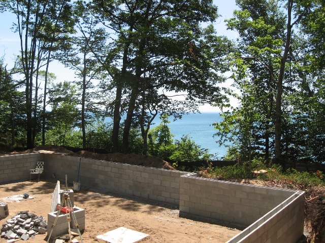 picture of foundation walls and Lake Michigan beyond