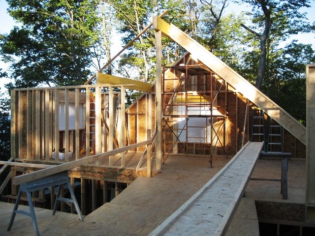 picture of second floor construction at roof peak