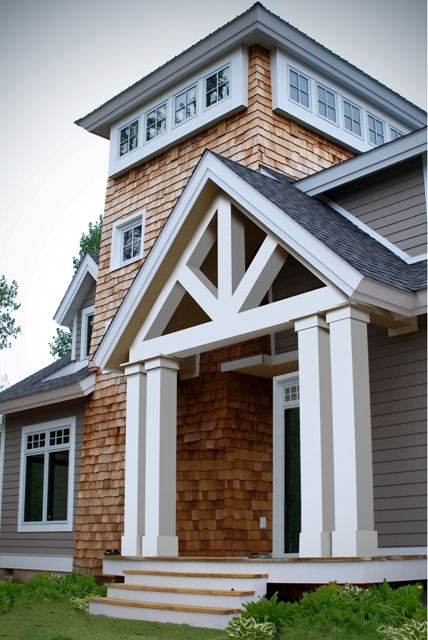 picture of main entrance and tower of custom home