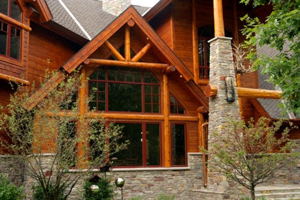 close-up photo of road-side elevation at Ward Lake Residence, Gaylord, Michigan