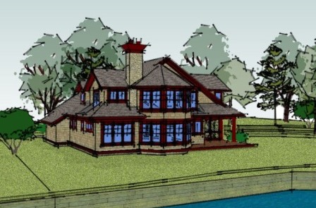 color 3D rendering of proposed waterfront residence in Fremont, Michigan